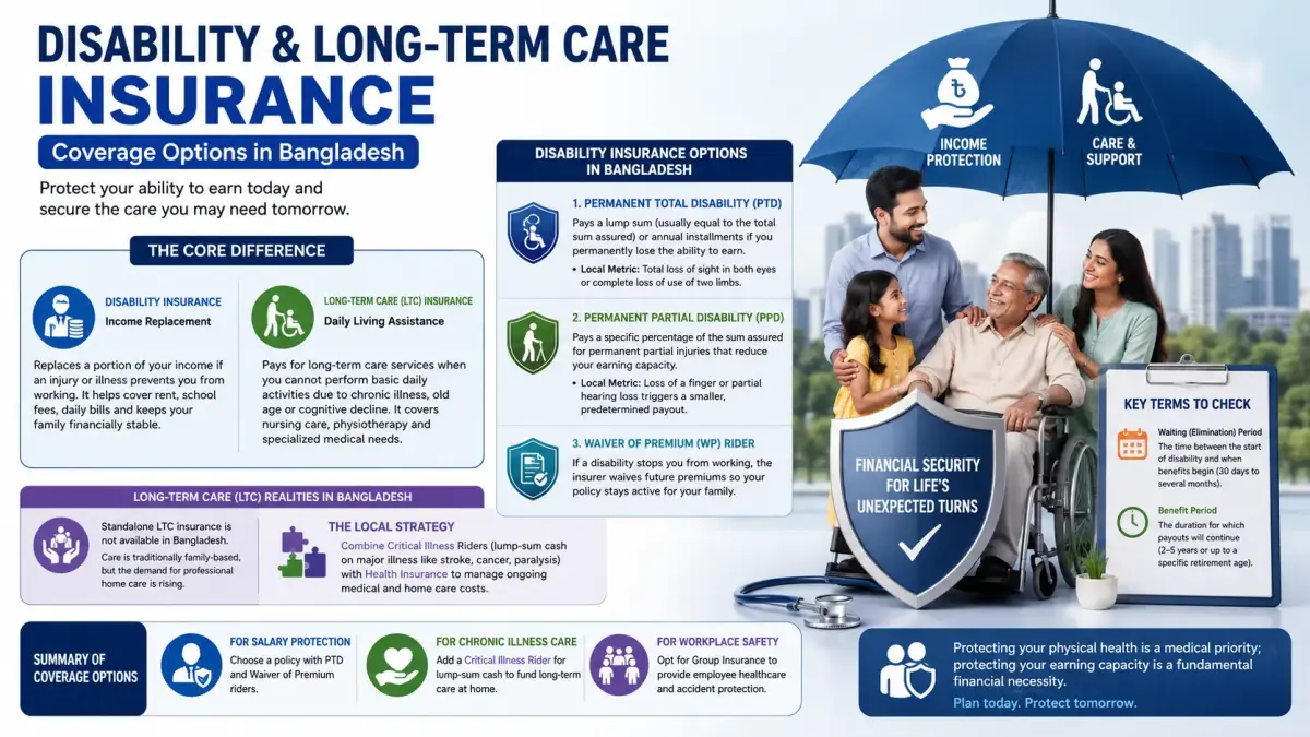 What is Disability & Long-Term Care Insurance? Coverage Options in BD