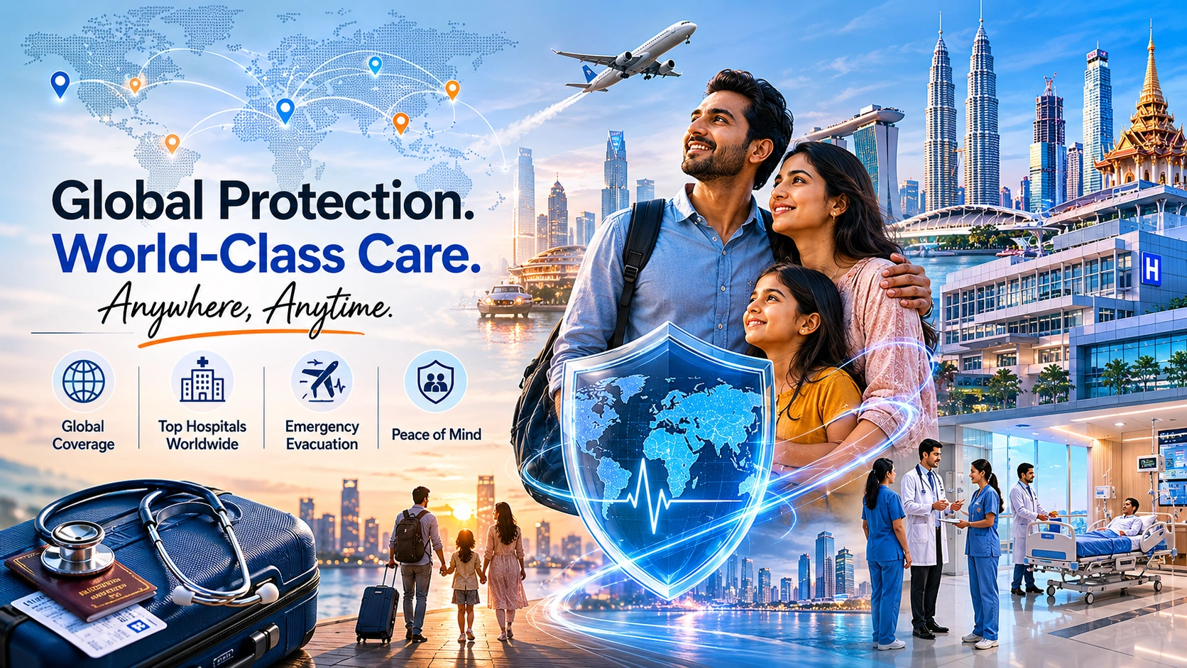 Premium international health insurance coverage for Bangladeshi families with global hospital access, emergency evacuation, and worldwide medical protection